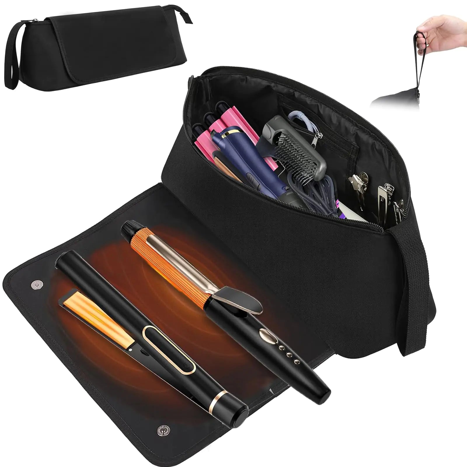 Hair Tools Travel Bag Heat Resistant Hot Tools Organizer Black