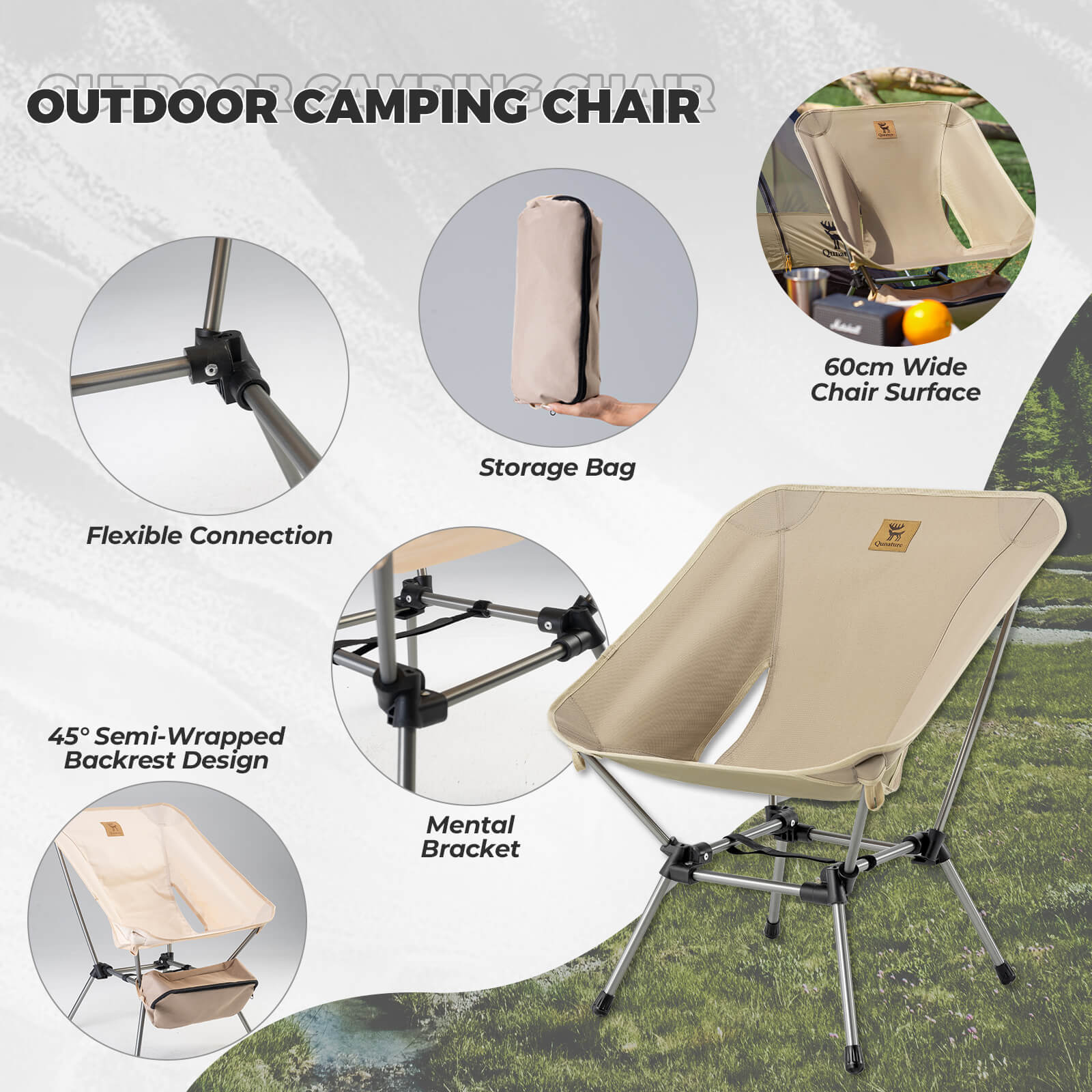 Qunature Lightweight Folding Camp Chair with Storage Bag