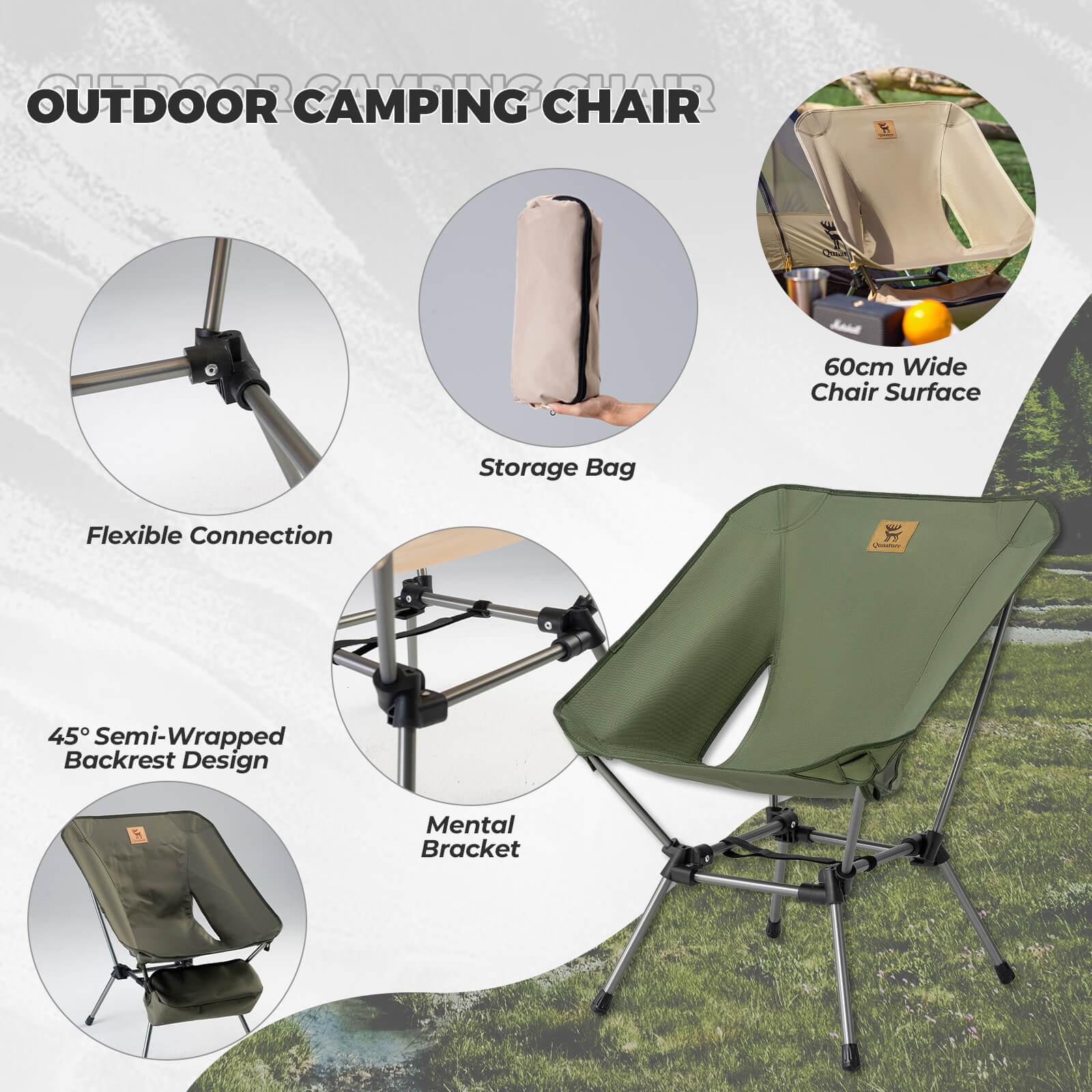 Qunature Lightweight Folding Camp Chair with Storage Bag